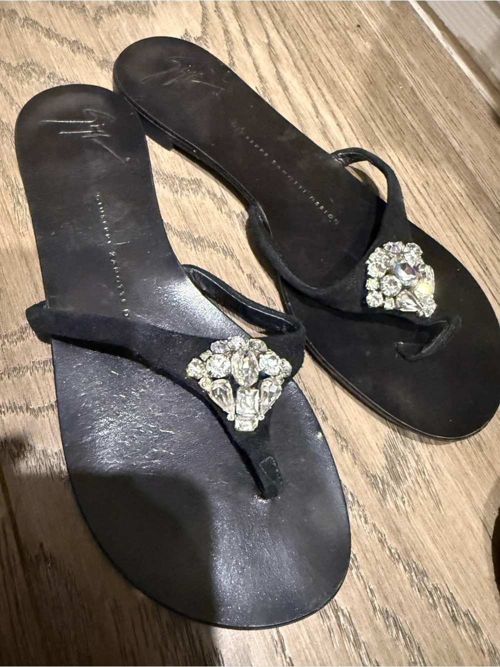 Giuseppe Zanotti Black Jeweled Thong Sandals